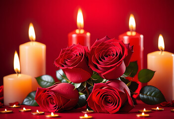 red rose candles red background intimate valentine celebration concept high resolution high details vibrant