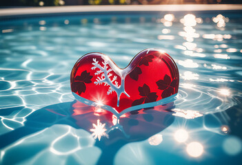 frozen heart melting pool representing fragile love sunny day conceptual photography high resolution high details vibrant