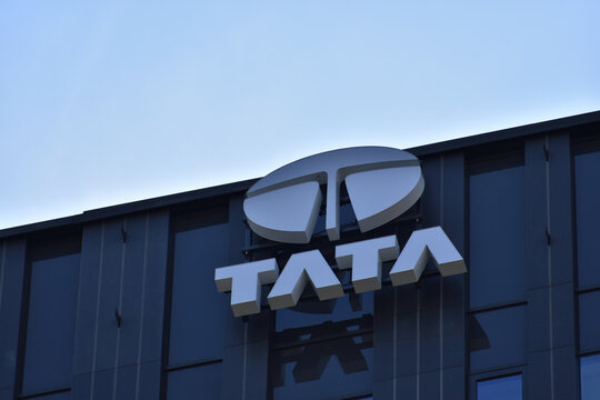Tata Group information technology company. Logo, emblem, signage on the office facade. WARSAW, POLAND - JULY 22, 2024
