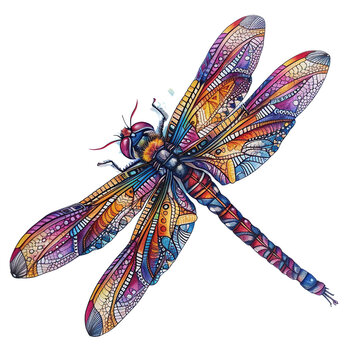 Colorful Zentangle Dragonfly Illustration Transparent Background