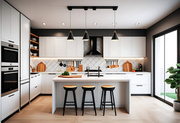 luxury home kitchen interior cabinet kitchenware cooking space high resolution high details vibrant