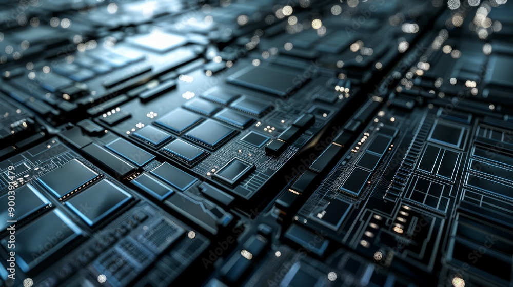 Aufkleber futuristic microchip circuit board. a high-tech, metallic motherboard with intricate electronic elem