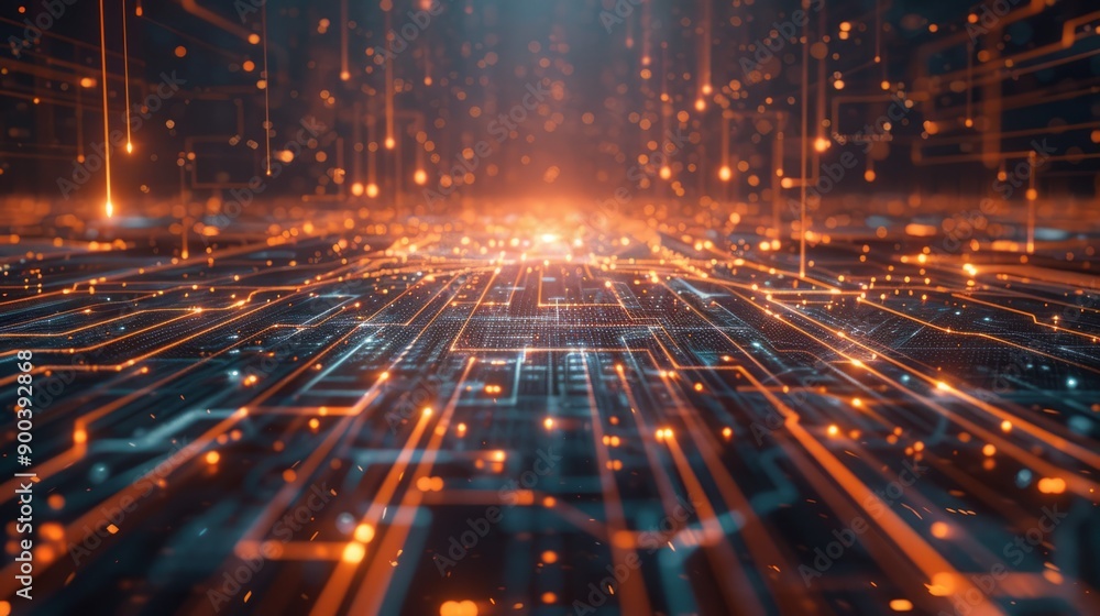 Aufkleber digital network connections. abstract electronic pathways illuminated in orange, signifying fast int