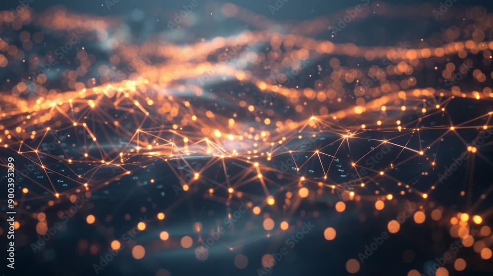 Aufkleber network connections technology abstract. glowing network lines and dots in an abstract illustration 