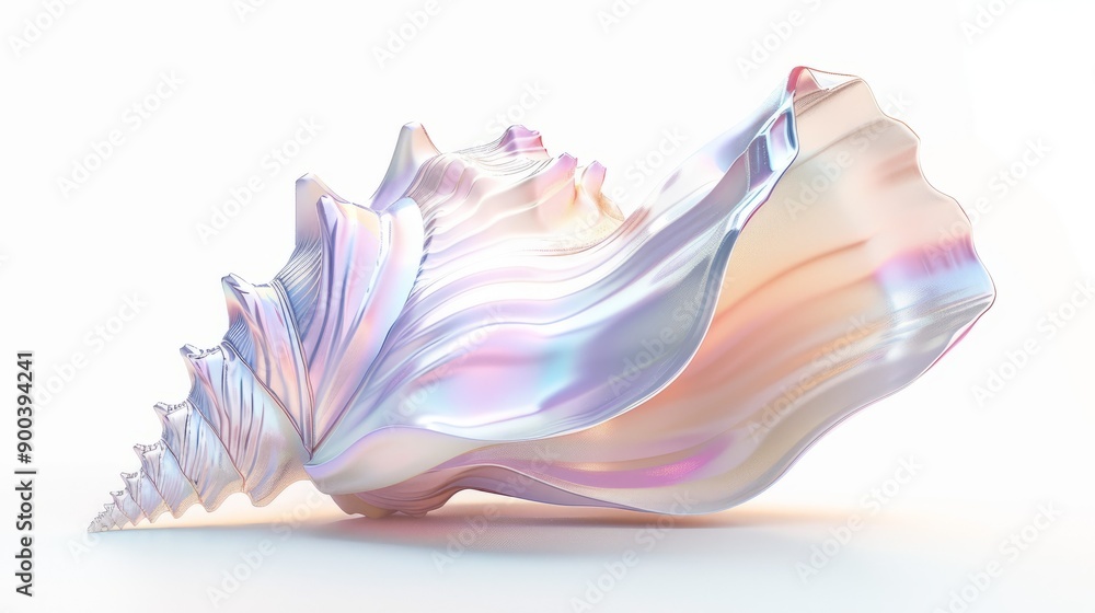 Poster iridescent seashell abstract sculpture. a captivating, pearlescent seashell rendered in a modern, ab