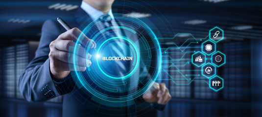 Blockchain cryptocurrency digital money financial technology concept.