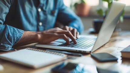 The hands typing on laptop