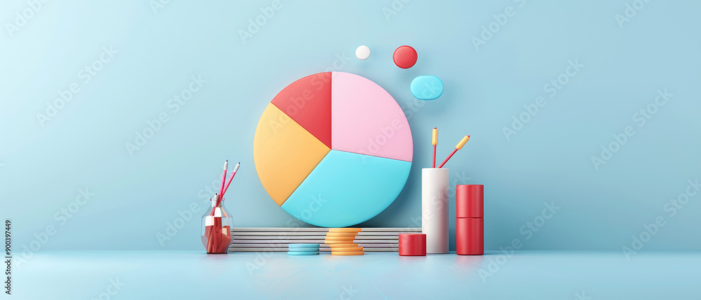 Poster a visually appealing flat design illustration depicting an investment strategy pie chart with asset 
