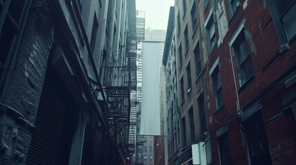 Fototapeta premium Urban Alleyway with Fire Escapes in Modern City at Daylight