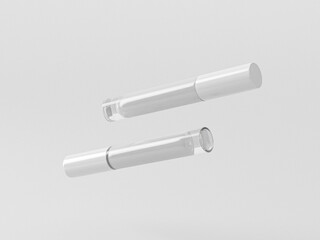 slim cylinder tube makeup packaging mockup, blank and empty beauty product container design, floating lipstick, lipgloss, concealer bottle mockup template showcase on clean background, cosmetology ads