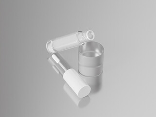 empty label liquid lipstick container mockup, cosmetic tube packaging product display, open lid cylinder tube with applicator concept illustration, realistic render of luxury beauty product bottle 
