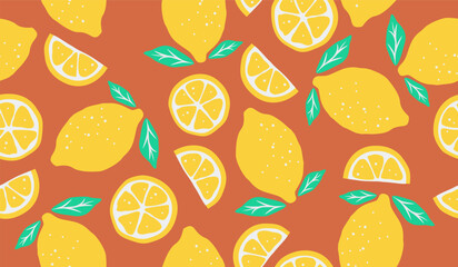 Cute lemon fruits pattern background vector design
