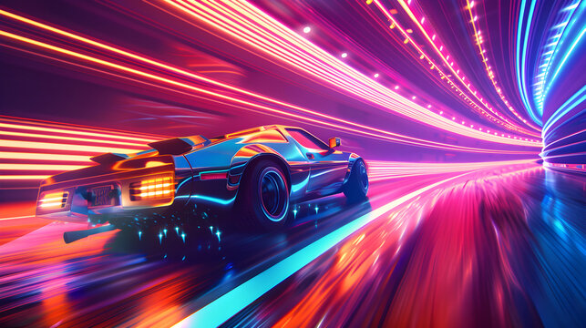 Retrofuturistic space smuggler speeding through outer space in a sleek spaceship, avoiding pursuing forces.