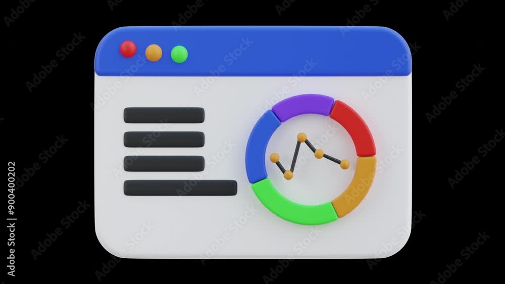 Poster 3d animation of web analytics provides data insights | alpha channel