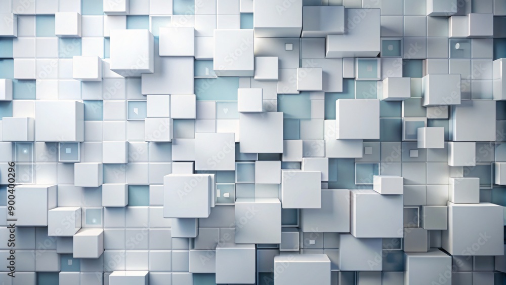 Poster modern minimalistic abstract background featuring white squares in random geometric pattern, ideal f