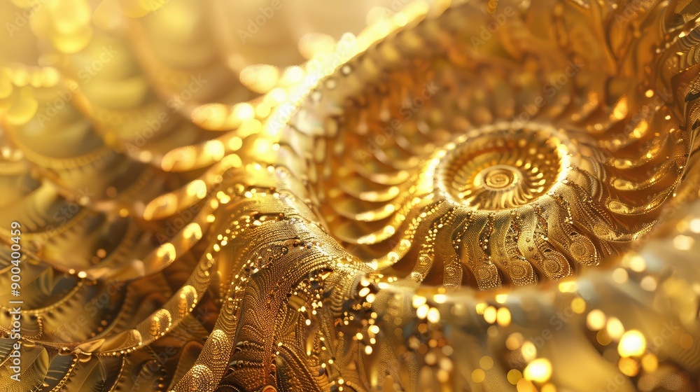 Poster 3d golden spiral patterns creating a mesmerizing background, symbolizing infinity and abundance.