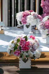 Wedding reception decoration from flowers.