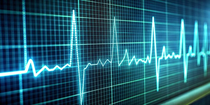Macro view of a high-definition monitor displaying a detailed cardiogram waveform with intricate peaks and troughs, showcasing exceptional digital clarity and precision.