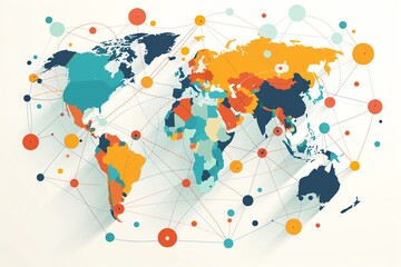 Fototapeta premium Economic globalization, interconnected world markets, flat design illustration