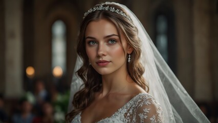 Naklejka premium Bride with a veil that says she's a bride