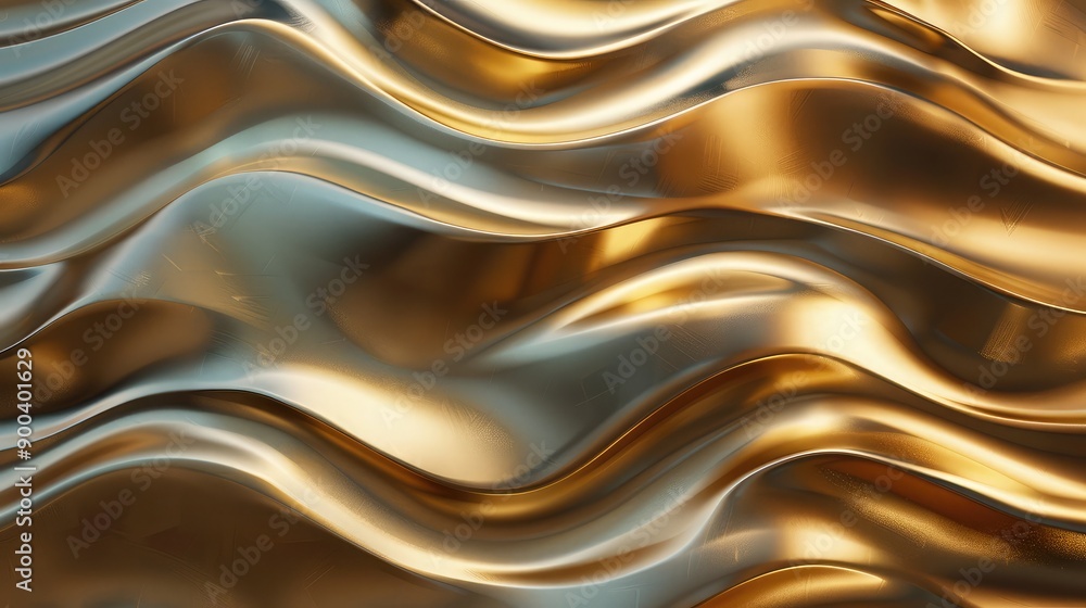 Poster 3d rendering of golden metallic waves, creating a sense of movement and wealth.