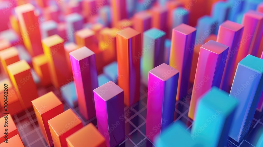 Aufkleber abstract 3d bar graph with colorful segments, highlighting business metrics and kpis.