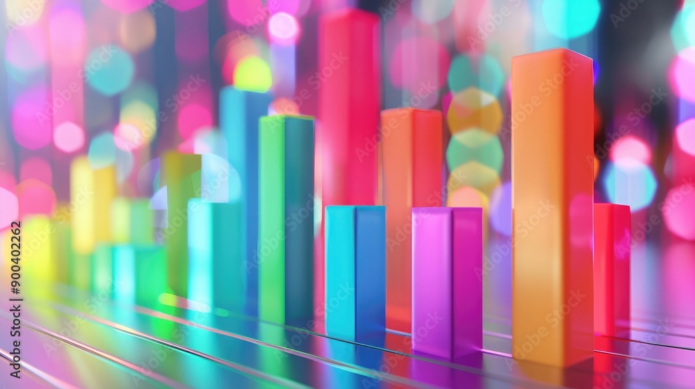 Poster bar graph with colorful segments, representing business metrics.
