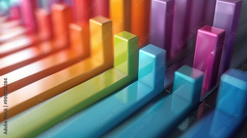 Poster bar graph with colorful segments, representing business metrics.