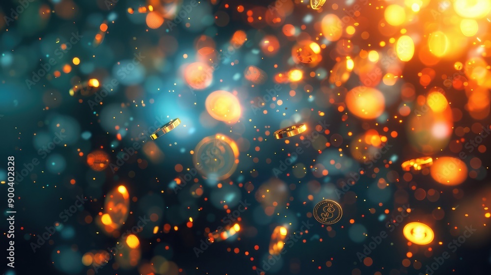 Aufkleber abstract 3d financial background with glowing currency symbols floating in space.