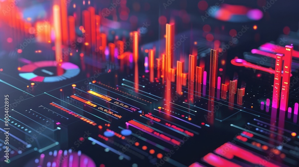 Poster abstract 3d financial dashboard with interactive data, representing business intelligence.