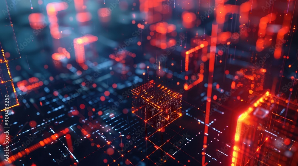 Poster abstract 3d financial grid with interactive elements, symbolizing financial networks.