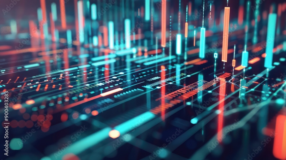 Poster abstract 3d financial grid with interactive elements, symbolizing financial networks.