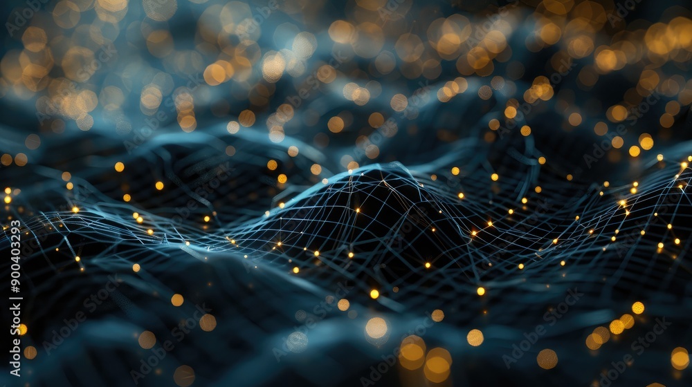 Poster abstract 3d financial grid with interactive elements, symbolizing financial networks.