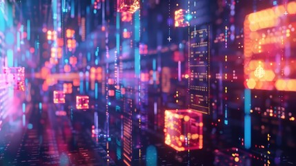 Abstract 3D financial icons floating in a digital environment, highlighting financial diversity.