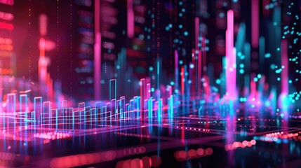 Obraz premium Abstract 3D financial landscape with neon colors, highlighting market dynamics.
