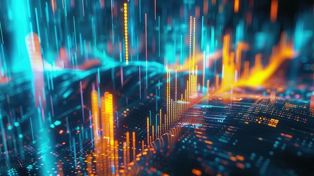 financial landscape with glowing elements, highlighting economic trends.