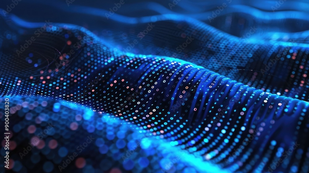 Poster abstract 3d financial wave with binary code, representing financial technology.