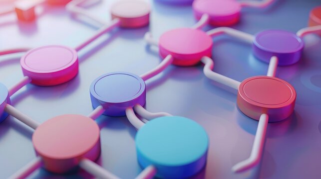 Abstract 3D flowchart with arrows and nodes, representing business processes and workflows.