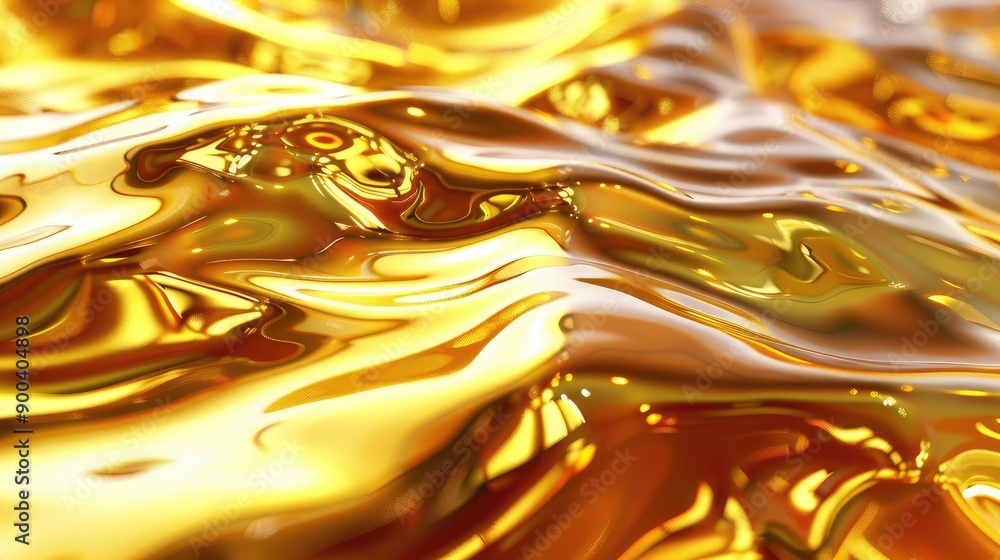 Poster abstract 3d golden liquid patterns with reflective surfaces, creating a sense of richness
