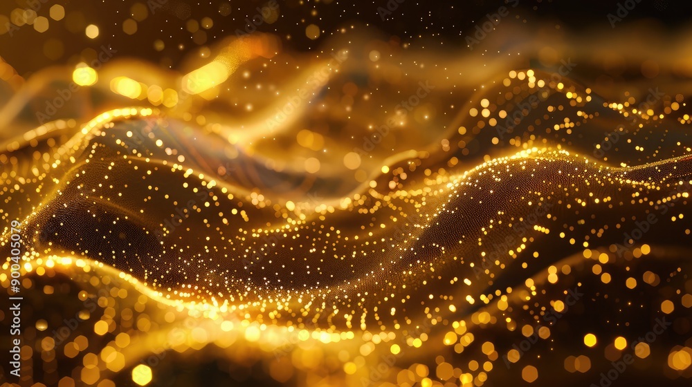 Poster abstract 3d golden particles creating a shimmering and opulent effect.
