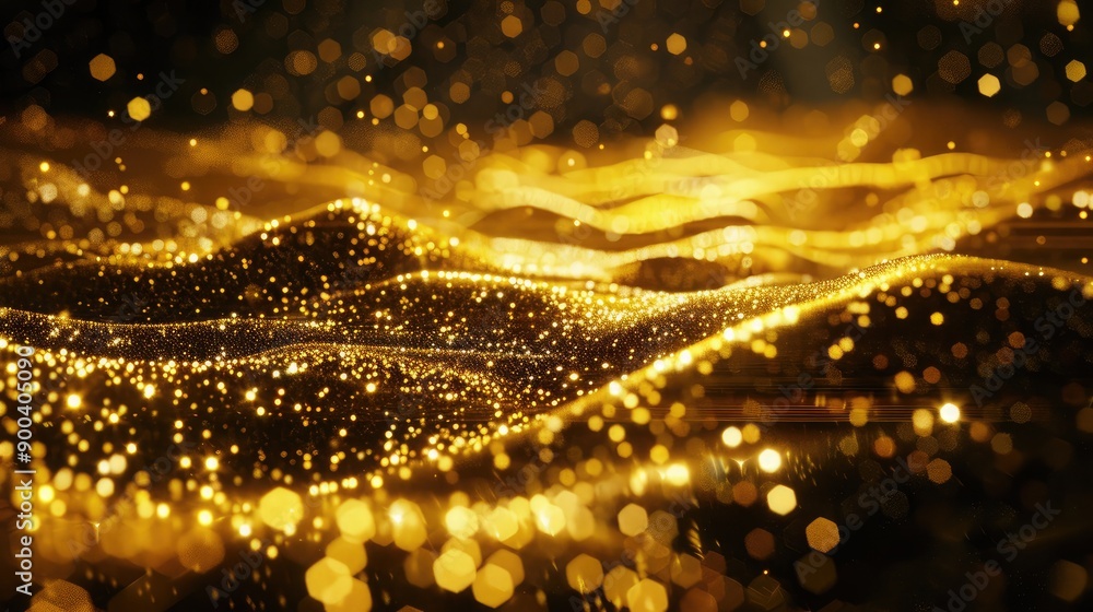 Poster abstract 3d golden particles creating a shimmering and opulent effect.