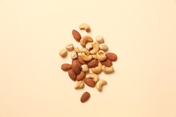 Mixed nuts on colored background