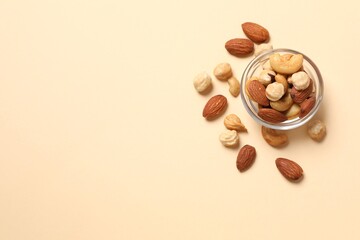 Mixed nuts on colored background