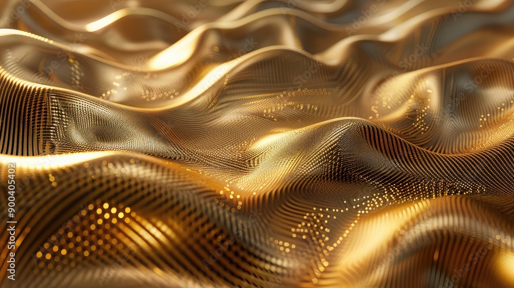 Poster abstract 3d golden wave patterns with sparkling effects, creating a sense of opulence.
