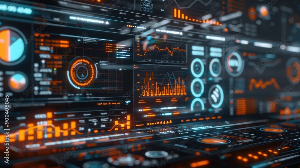 Poster futuristic 3d business dashboard with real-time analytics, representing business intelligence.