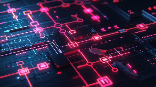flowchart with glowing nodes, symbolizing business process management.