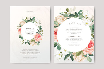 beautiful wreath floral wedding invitation card with roses flowers design