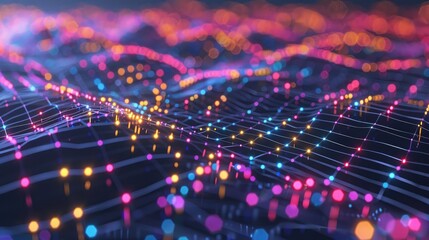 Obraz premium Futuristic 3D network of nodes and lines, representing financial data connections.