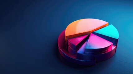Fototapeta premium Futuristic 3D pie chart with segmented sections, representing business market analysis.
