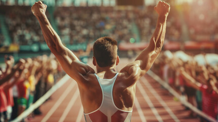 Obraz premium An athlete winning celebrating with arms raised concept